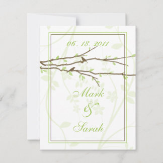 Budding Branches with Birds White 7 Green RSVP Card