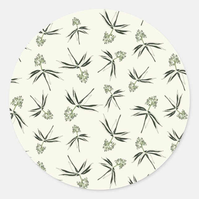 Budding Green Branches on cream - seamless pattern Classic Round Sticker (Front)