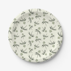 Budding Green Branches on cream - seamless pattern Paper Plate