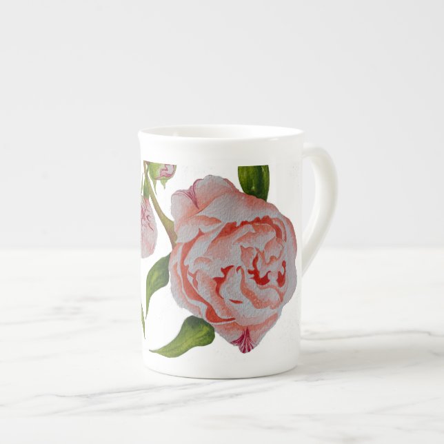 Budding Peonies Bone China Mug (Front Right)