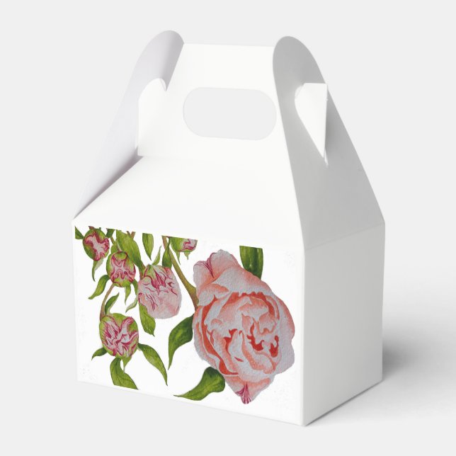 Budding Peonies on Gable Favour Box (Front Side)