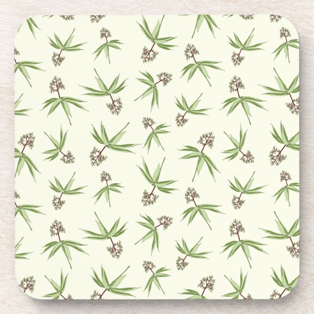 Budding Red Branches on cream - seamless pattern. Coaster (Front)
