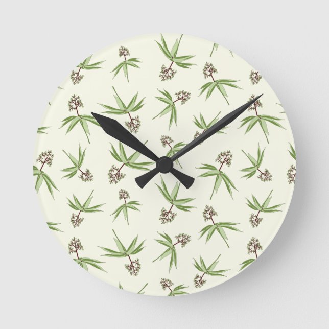Budding Red Branches on cream - seamless pattern. Round Clock (Front)
