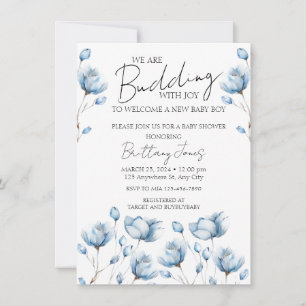 Budding With Joy Blue Baby Shower Invite