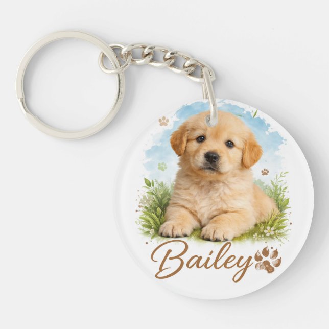 Buddy for Life Pet's Simple Modern Cool Typography Key Ring (Front)