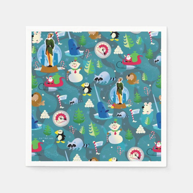 Buddy the Elf and Characters Teal Pattern Napkin (Front)