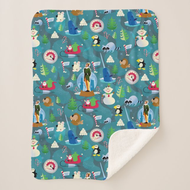 Buddy the Elf and Characters Teal Pattern Sherpa Blanket (Front)