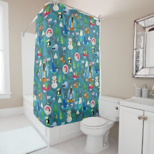 Buddy the Elf and Characters Teal Pattern Shower Curtain