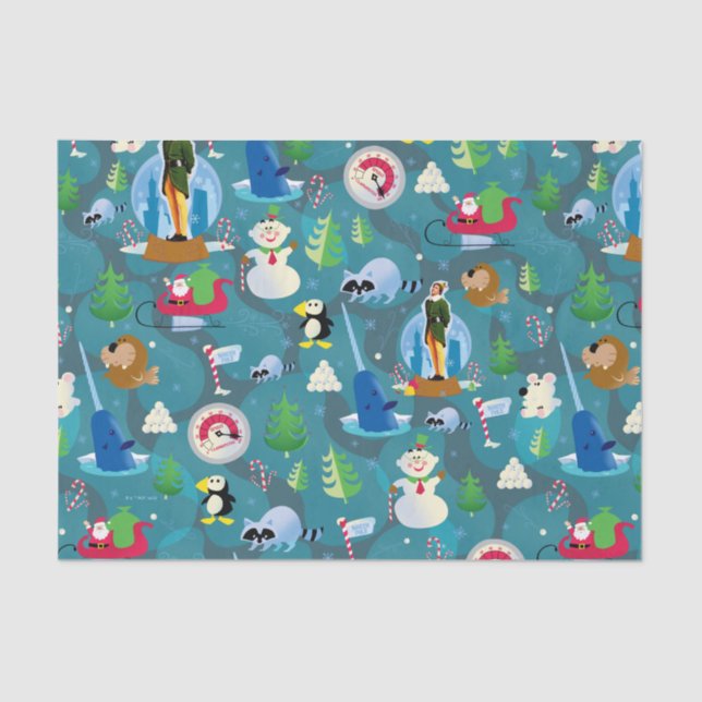 Buddy the Elf and Characters Teal Pattern Tissue Paper (Front)
