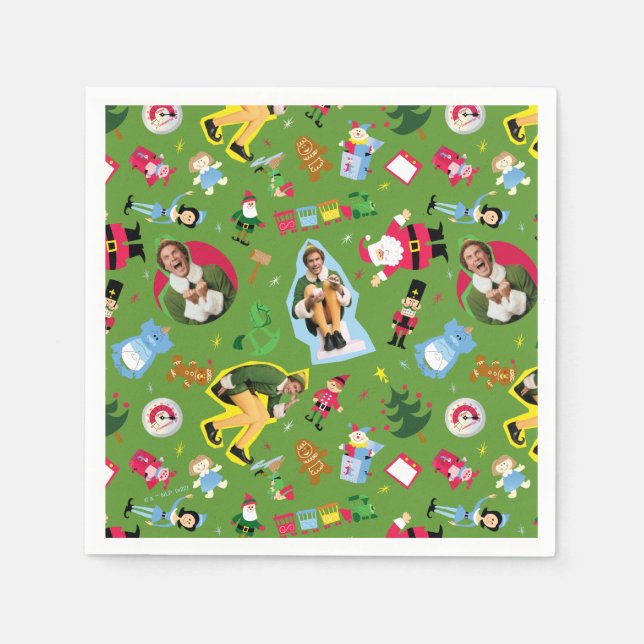 Buddy the Elf and Christmas Icons Pattern Napkin (Front)