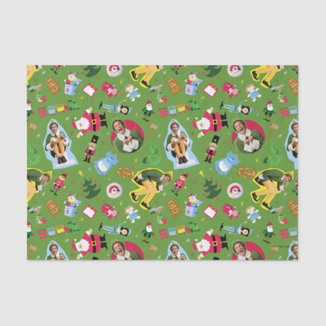 Buddy the Elf and Christmas Icons Pattern Tissue Paper (Front)