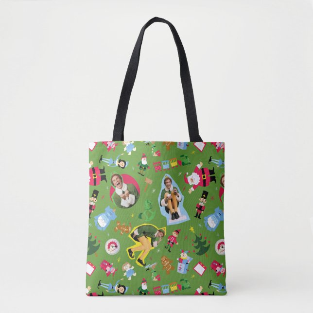 Buddy the Elf and Christmas Icons Pattern Tote Bag (Front)