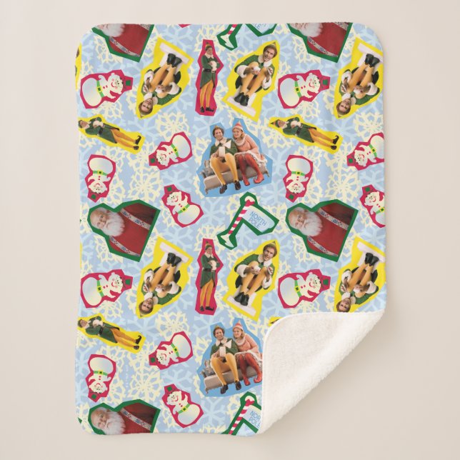 Buddy the Elf and Santa North Pole Pattern Sherpa Blanket (Front)