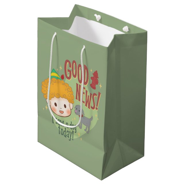 Buddy the Elf Good News! I Saw a Dog Today! Medium Gift Bag (Front Angled)