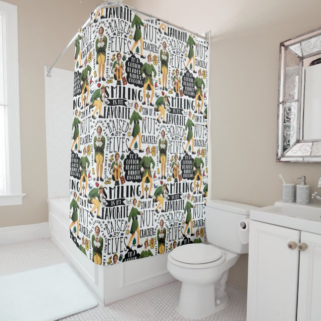 Buddy the Elf Quote Pattern Shower Curtain (In Situ)