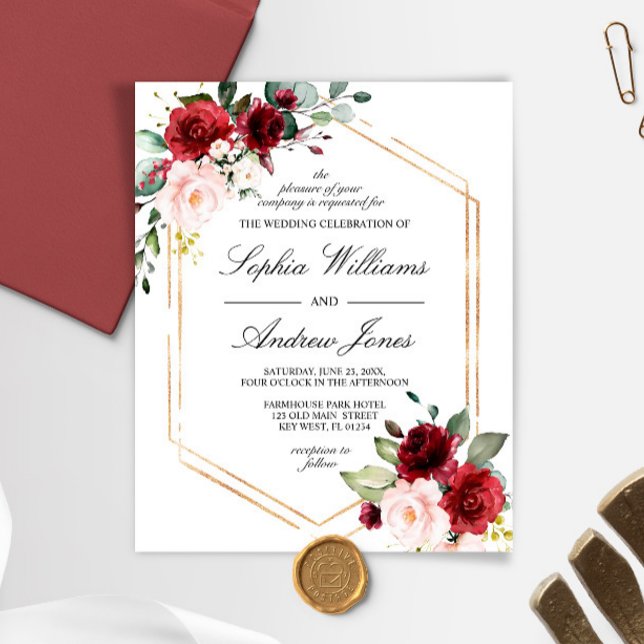 Budet Burgundy & Blush Pink Wedding Invitation (Creator Uploaded)