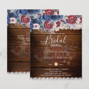 Budge Burgundy Blue Floral Bridal Shower Invite