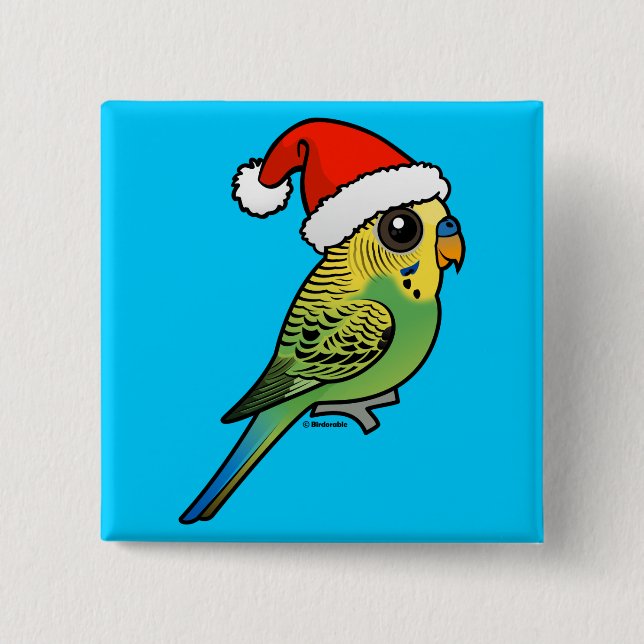 Budgerigar Santa Claus 15 Cm Square Badge (Front)