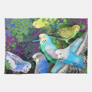 Budgerigars in Ferns Kitchen Towel