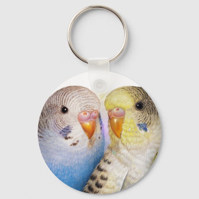 Budgerigars realistic painting key ring (Front)