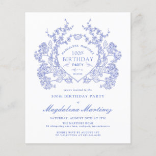 BUDGET 100th Birthday Blue Floral Crest