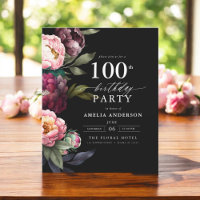 Budget 100th Birthday Moody Floral Invitation