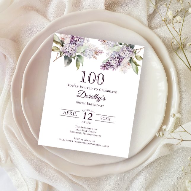 BUDGET 100th Birthday Party Purple Lilac Floral (Creator Uploaded)