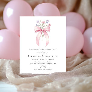 BUDGET 100th Birthday Pink Bow Wildflower Invite
