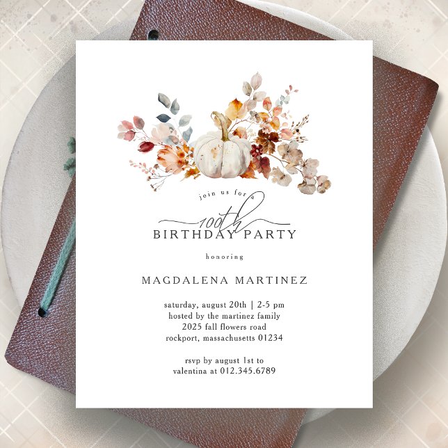 BUDGET 100th Birthday Pumpkin Fall Flowers Invite (Creator Uploaded)