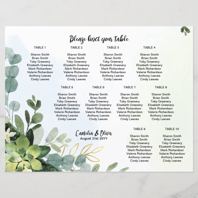 BUDGET 10 Table Wedding Seating Chart Greenery  (Front)
