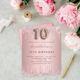 BUDGET 10th birthday pink dusty rose glitter drips
