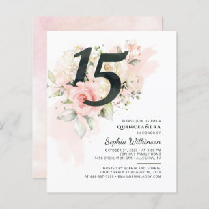 Budget 15th Birthday Floral Quinceanera Invitation