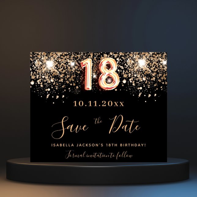 Budget 18th birthday black glitter save the date  (Creator Uploaded)