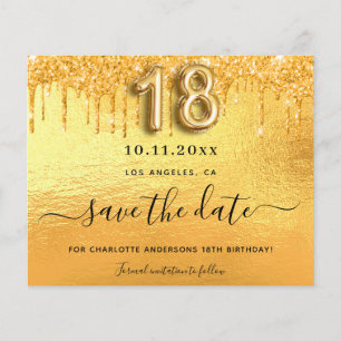 Budget 18th birthday gold glitter save the date