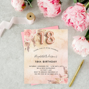 Budget 18th birthday pampas grass rose invitation