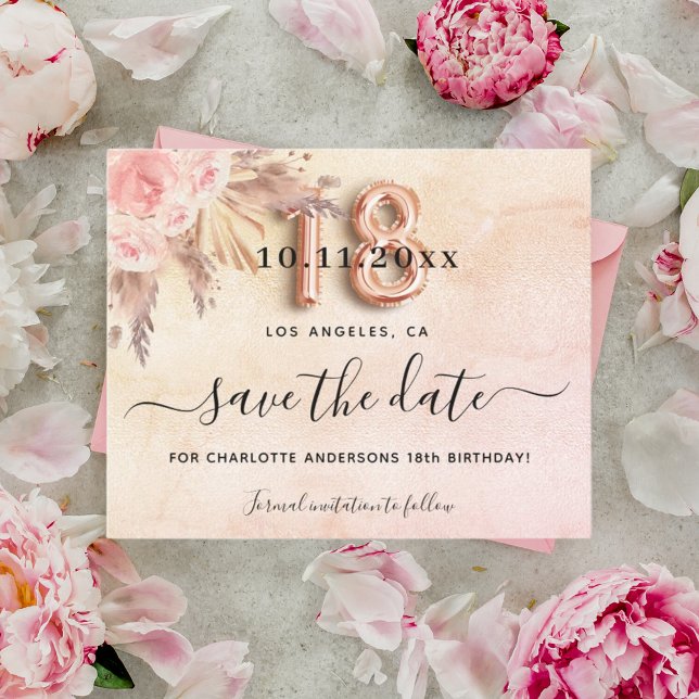 Budget 18th birthday pampas rose save the date (Creator Uploaded)