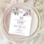 BUDGET 18th Birthday Party Purple Lilac Floral<br><div class="desc">Soft watercolor purple lilacs create a pretty springtime affordable budget birthday invitation. The typography adds a vintage, retro vibe. All of the text is editable so you can set just the right tone. You can easily change fonts and colour as well. It is part of the Purple Spring Lilac Flower...</div>