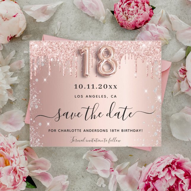 Budget 18th birthday rose gold glam save the date (Creator Uploaded)