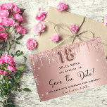 Budget 18th birthday rose gold save the date<br><div class="desc">A girly and trendy Save the Date card for a 18th birthday party. Rose gold gradient background decorated with rose gold and faux silver glitter drips and dust. Personalise and add a date and name/text. The text: Save the Date is written with a large trendy hand lettered style script. Number...</div>