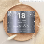 Budget 18th birthday silver glitter save the date<br><div class="desc">A girly and trendy Save the Date card for a 18th birthday party. A modern faux silver metallic looking background, decorated with faux glitter dust. Personalise and add a date and name/age. Grey coloured letters. The text: Save the Date is written with a large trendy hand lettered style script. Number...</div>