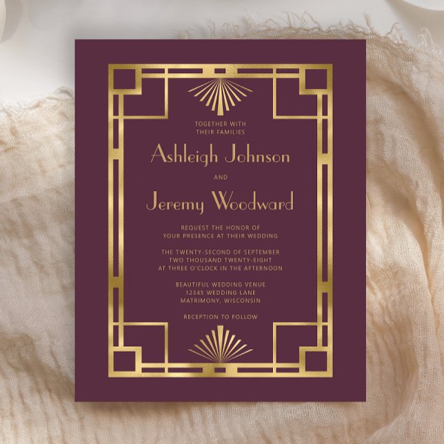 Budget 1920s Vintage Deco Burgundy Gold Wedding (Creator Uploaded)