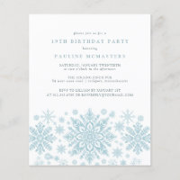 BUDGET 19th Birthday Blue Snowflake Invitation