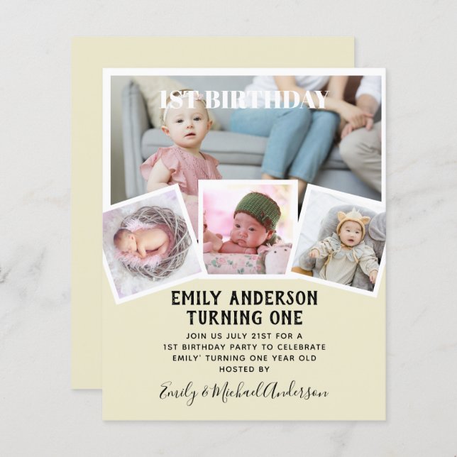 BUDGET 1st Birthday PHOTO Invite or THANK YOU (Front/Back)