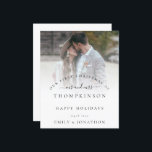 Budget 1st Christmas Mr Mrs Photo Holiday Card<br><div class="desc">First Christmas Mr and Mrs Photo Names. A budget price SMALLER 4.5” x 5.6” flat card for your festive greetings on a shiny SEMI GLOSS 110 lb card stock (similar to the thickness of a postcard) PLEASE NOTE: The envelope supplied with this card is slightly larger than the card itself....</div>