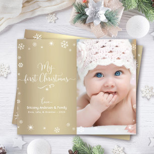 Budget 1st Holiday Baby Photo Snowflakes Gold Card
