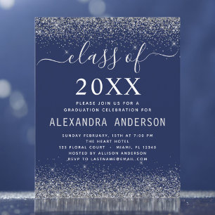 Budget 2021 Navy Blue Silver Graduation Invitation