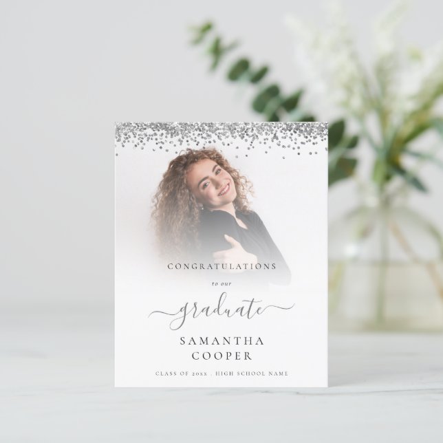 Budget 2022 Grad Photo Silver Glitter Announcement (Standing Front)