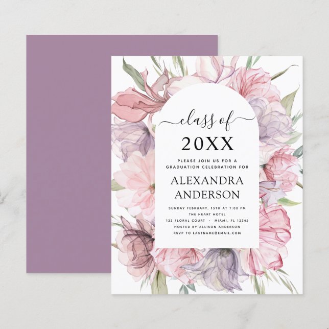 Budget 2022 Graduation Boho Dusty Pink Purple (Front/Back)