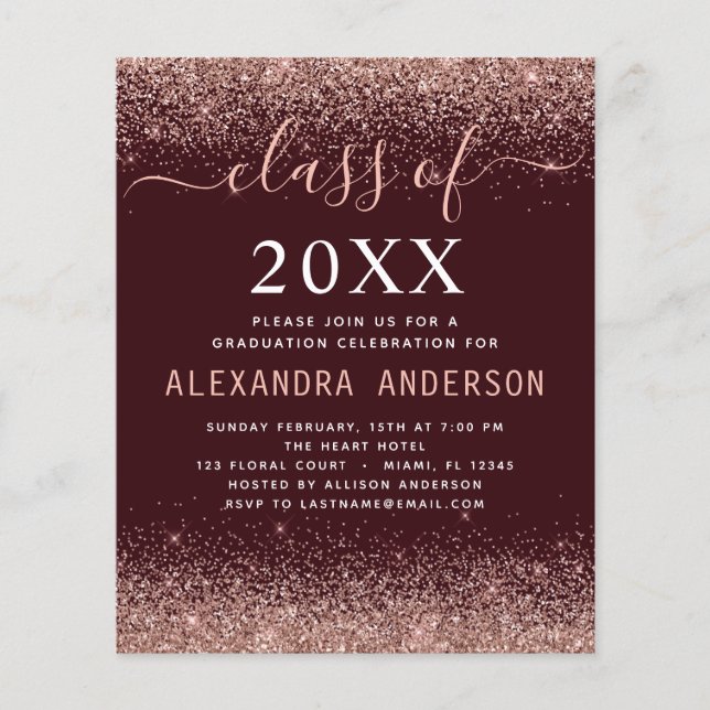 Budget 2022 Photo Burgundy Graduation Pink Glitter Flyer (Front)