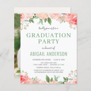 Budget 2023 Floral Photo Graduation Invitation